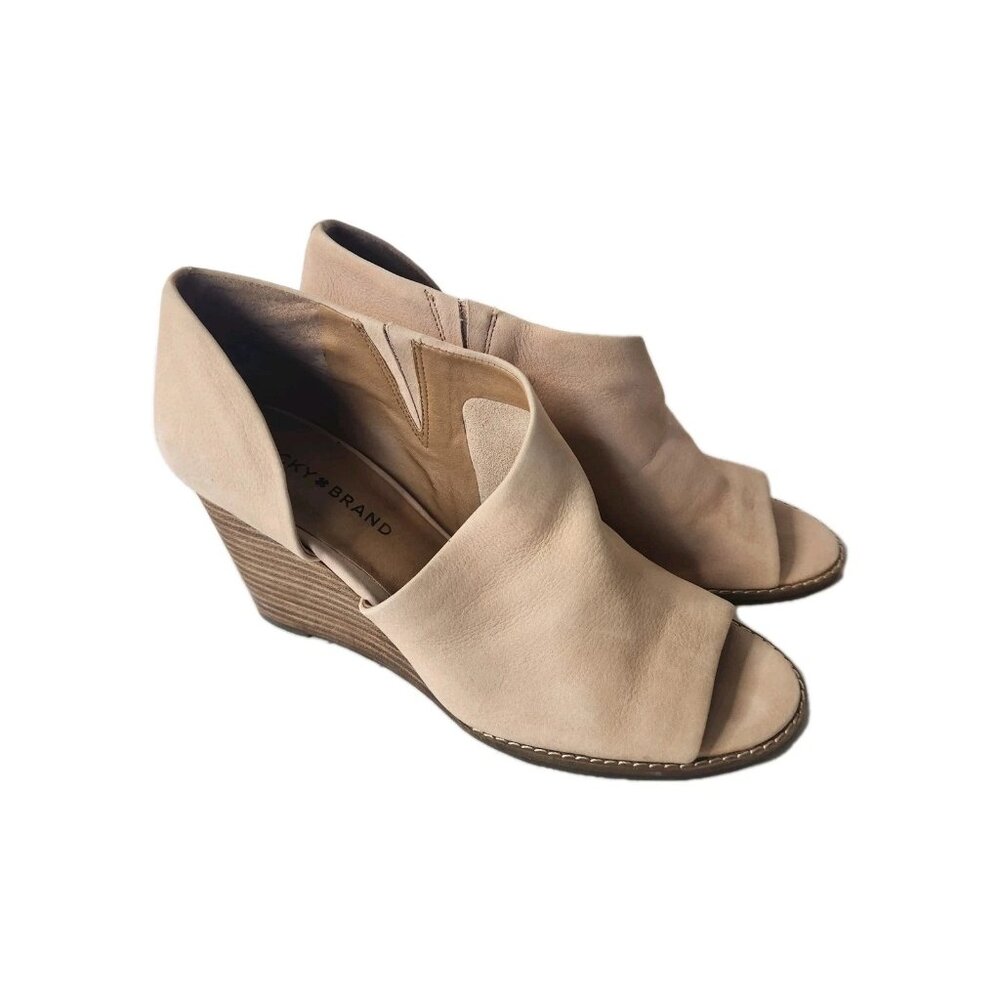 Lucky Brand Women's Size 9.5 Jaxy Open Wedge Sandal Shoes Beige